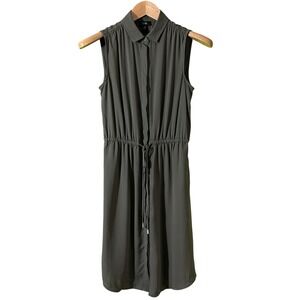 XS Mossimo‎ Olive Green Sleeveless Button Down Dress Drawstring Waist Casual